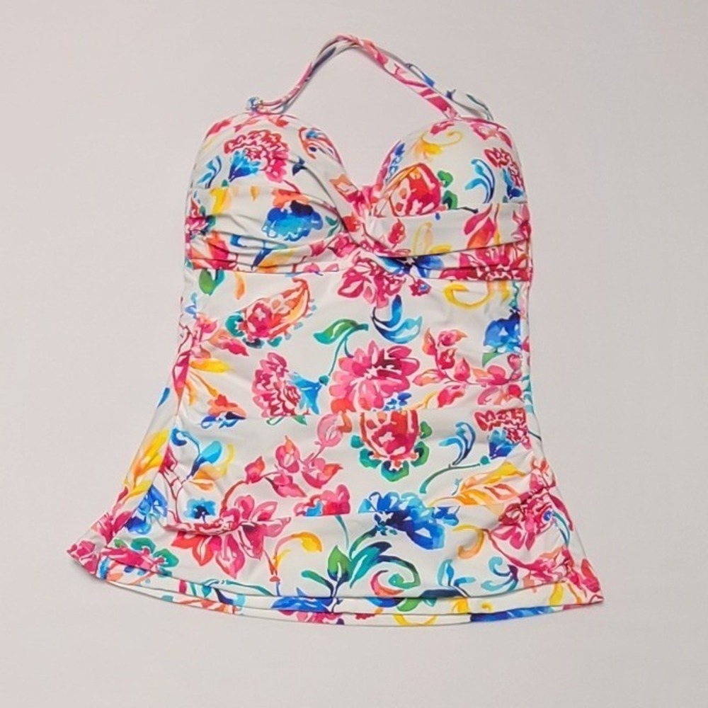 Anne Cole Women's Floral Paisley Twist Front Ruched Halter Tankini Top Small